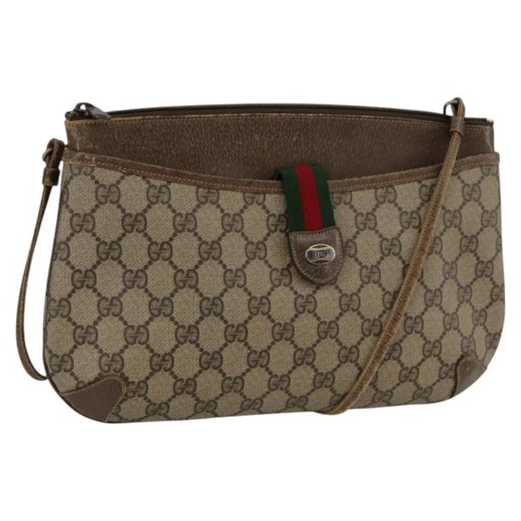 GUCCI GG Supreme Web Sherry Line Shoulder Bag PVC Beige 904 02 026 Auth 103498 - Picture 1 of 16